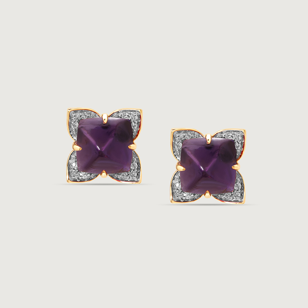 Aurora's Embrace 14KT Amethyst  & Diamond  Stud Earrings,,hi-res image number null