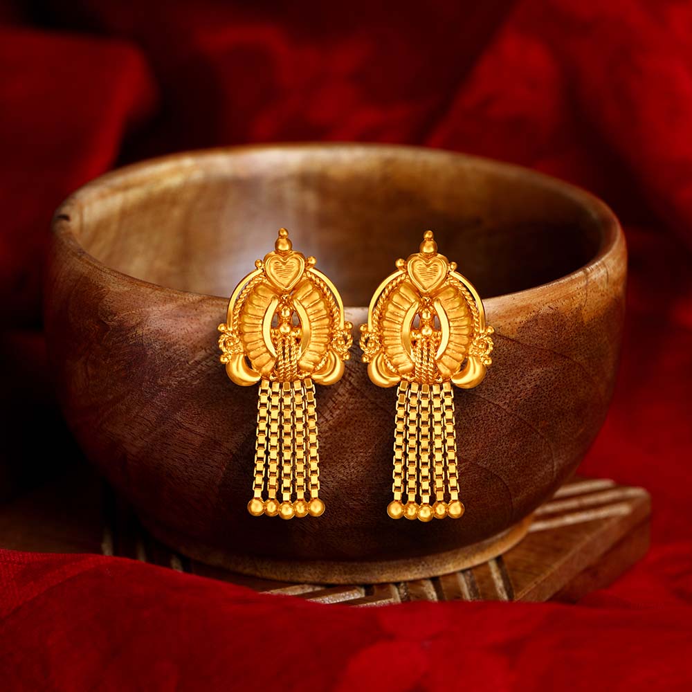 Queenly 22 Karat Yellow Gold Tasseled Drop Earrings,,hi-res image number null