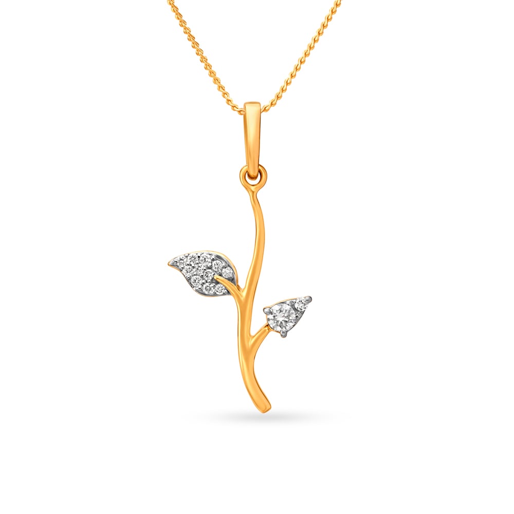 Elegant 18 Karat Yellow Gold And Diamond Leaf Pendant