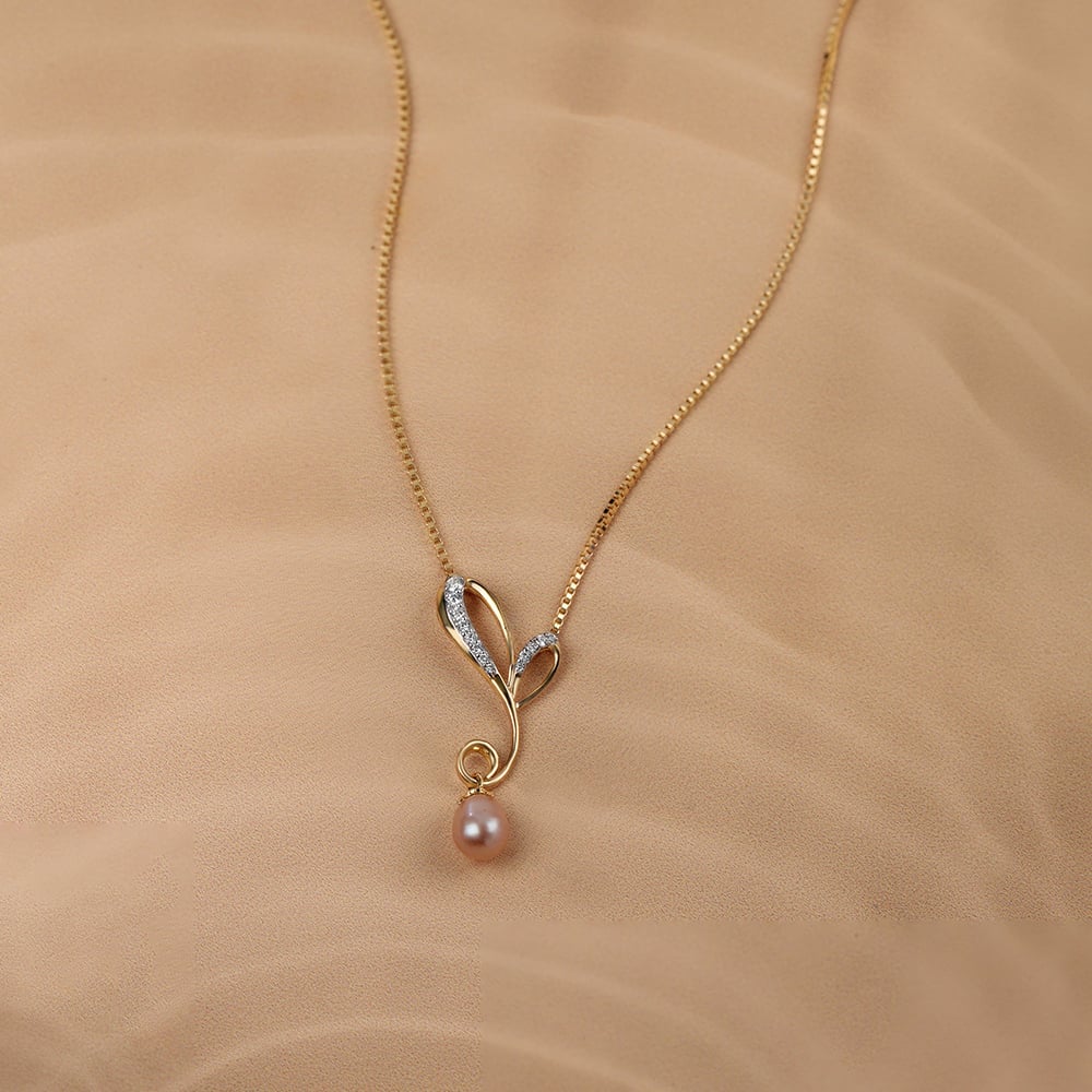 Heart Stream 14 Kt Gold & Pearl Necklace,,hi-res image number null
