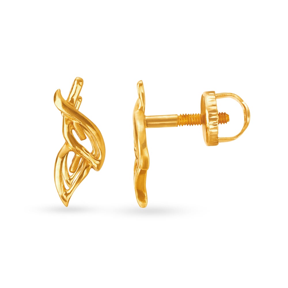 Dainty Gold Leaf Pattern Stud Earrings for Kids,,hi-res image number null