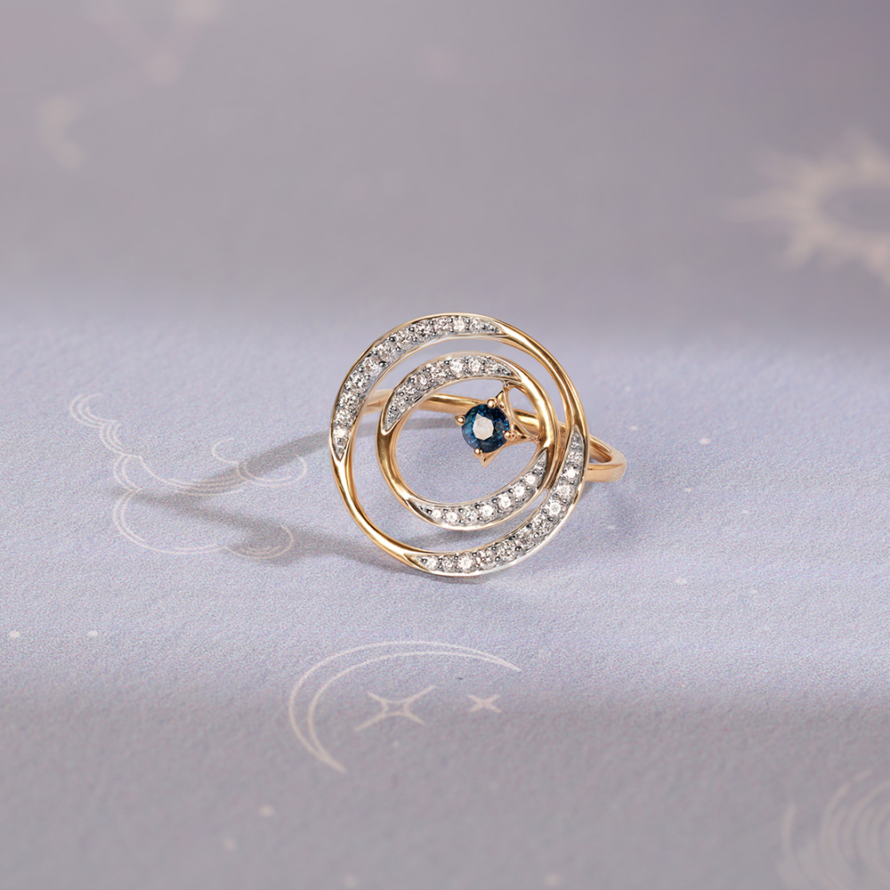 Celestial Dance 14KT Diamond and Blue Sapphire Ring,,hi-res image number null