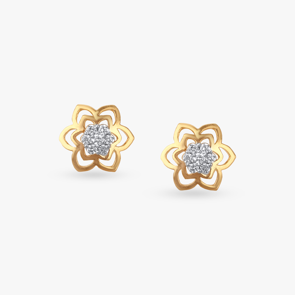 Floral Sparkle Diamond Stud Earrings,,hi-res image number null