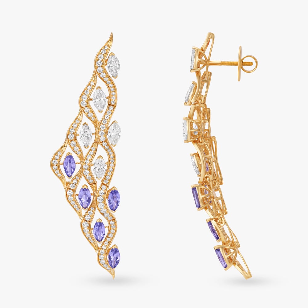 Celestial Wave Diamond Drop Earrings,,hi-res image number null