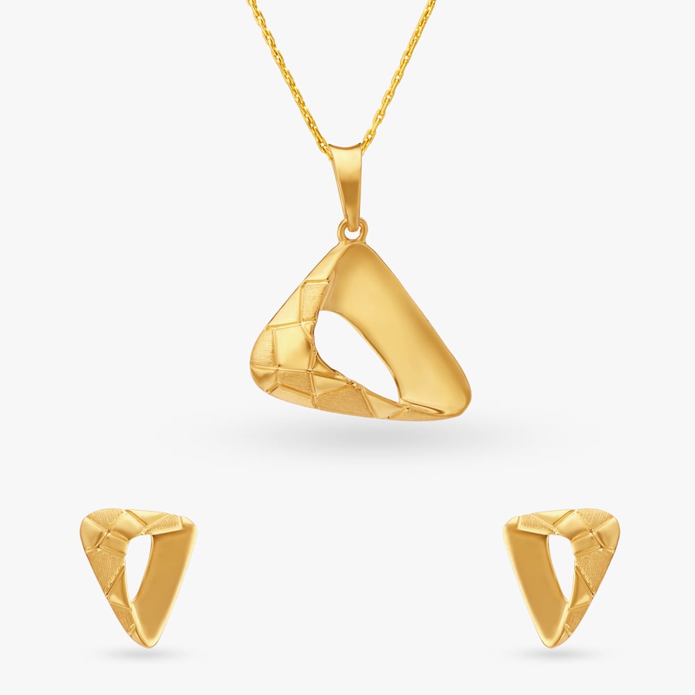Triangular Gold Pendant and Earrings Set,,hi-res image number null