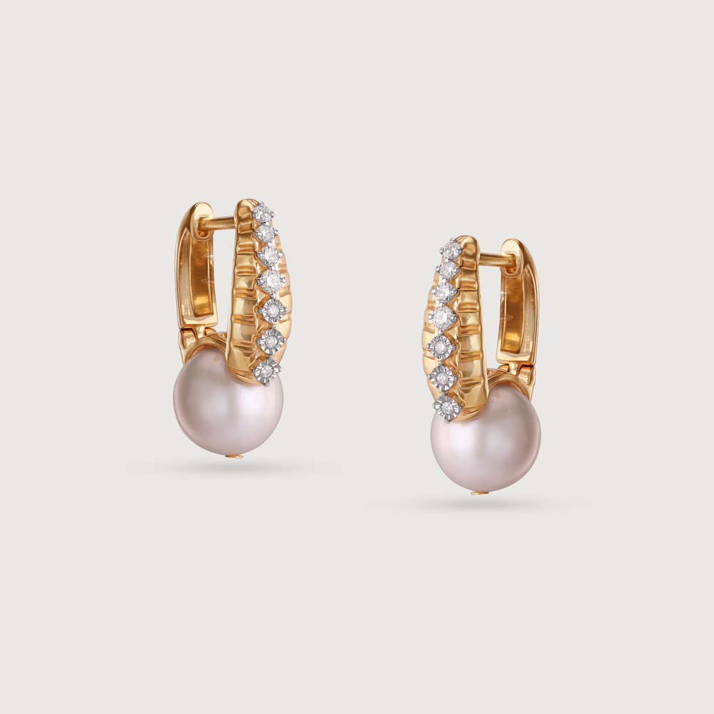 Pearl Forever Diamond & Gold Hoop Earrings,,hi-res image number null