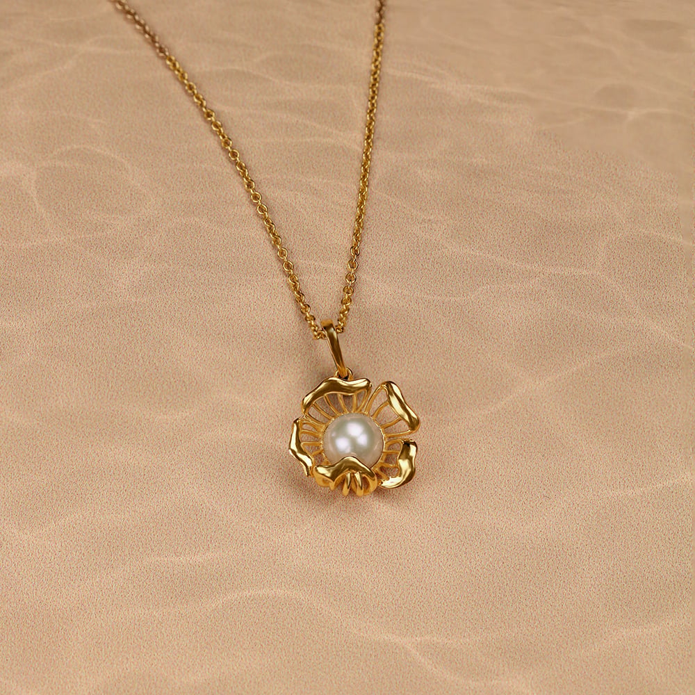 Floral Whispers 14 Kt Gold & Pearl Pendant,,hi-res image number null