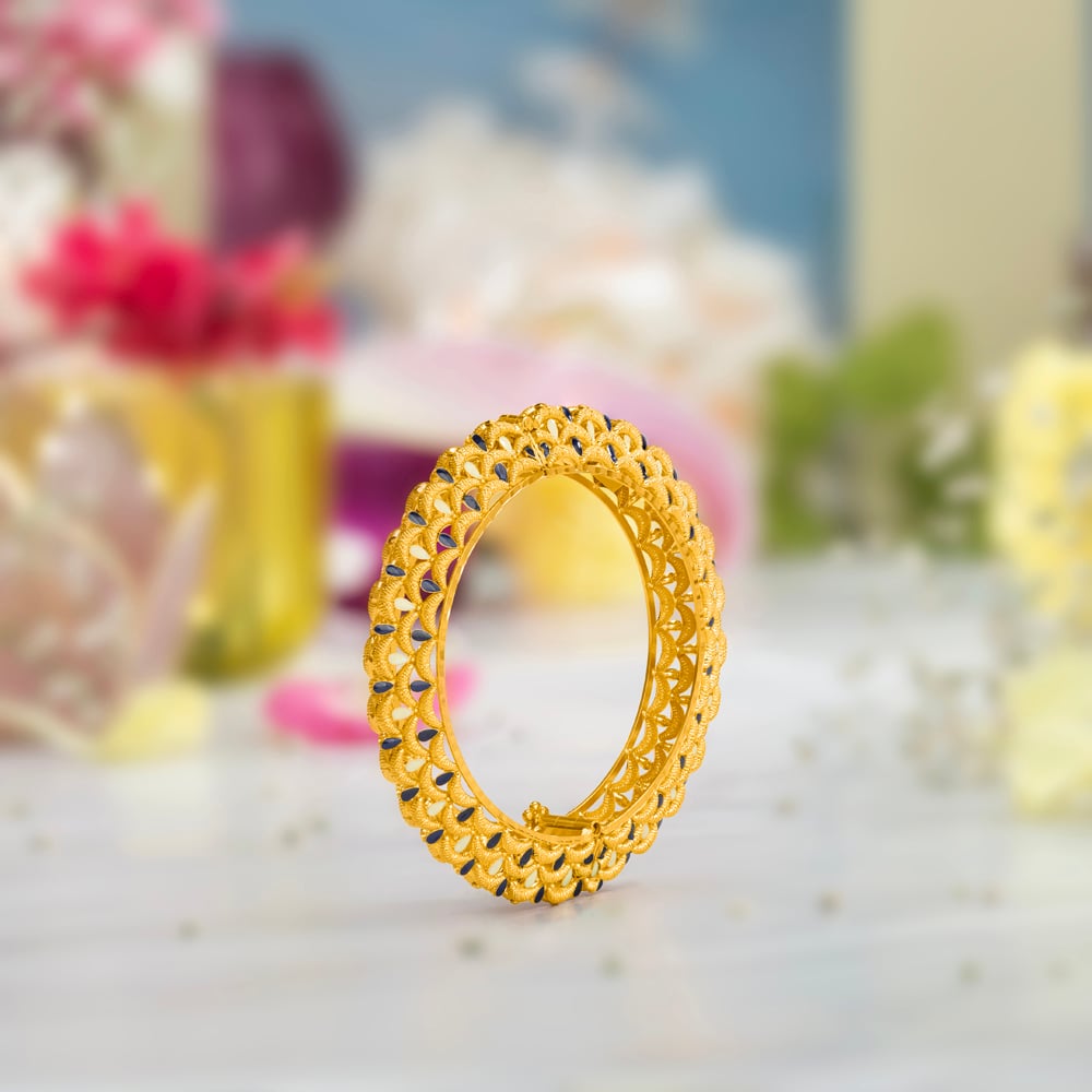 Blissful Diya Motif Gold Bangle,,hi-res image number null