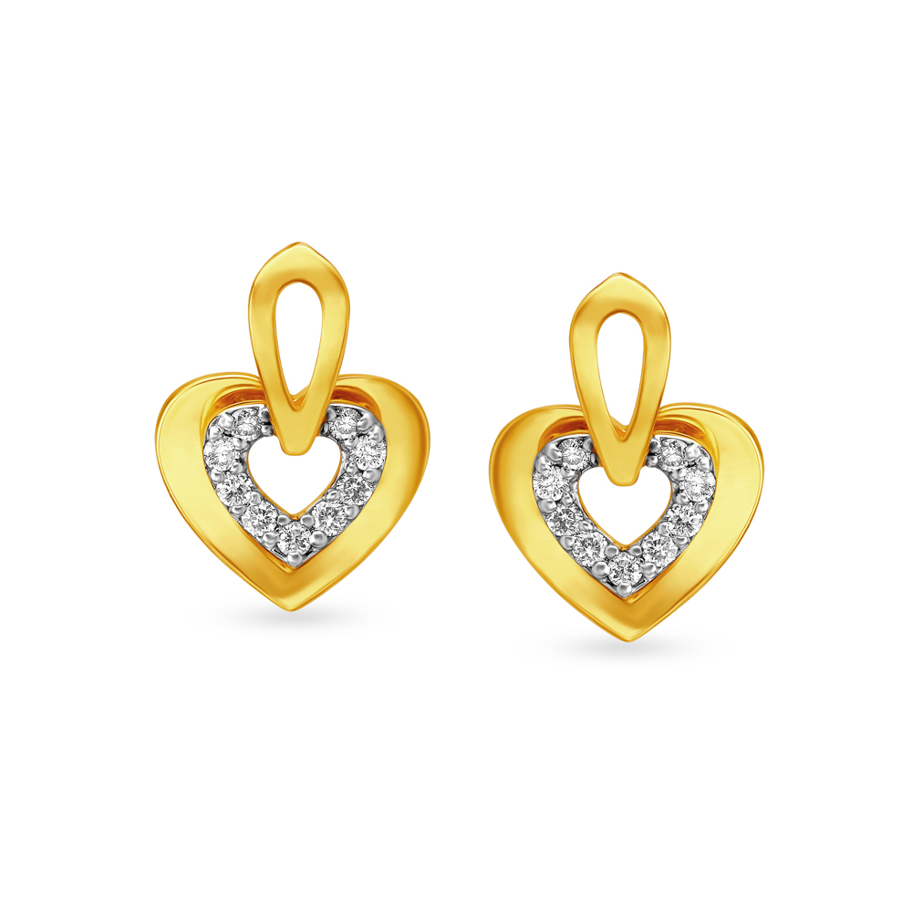 Contemporary Dainty Heart Shaped Diamond Stud Earrings