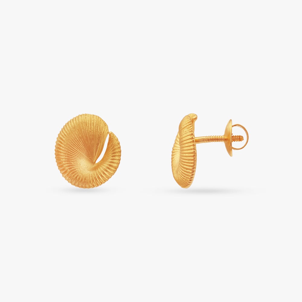 Rippled Shell Gold Stud Earrings,,hi-res image number null