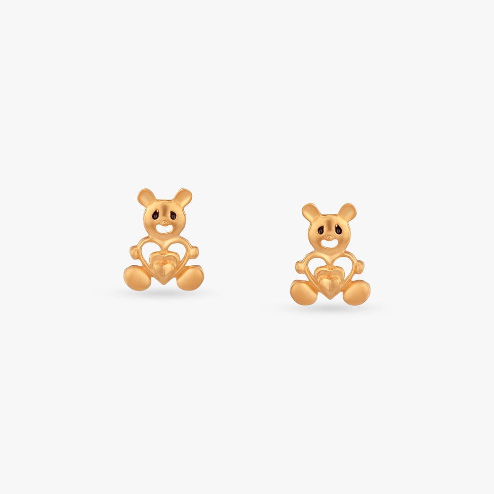 

Teddy Love Gold Stud Earrings for Kids