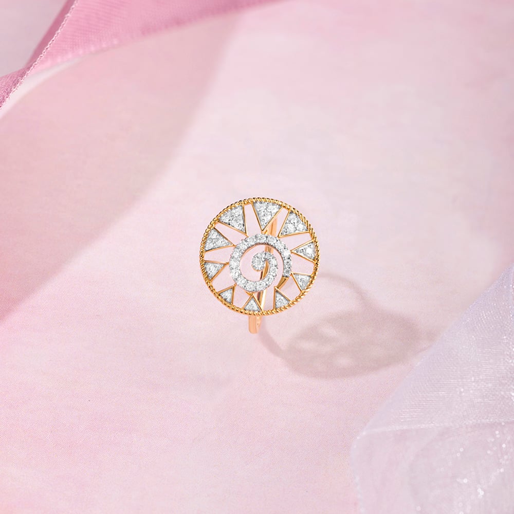 Spiral Triangular Gold & Diamond Ring,,hi-res image number null
