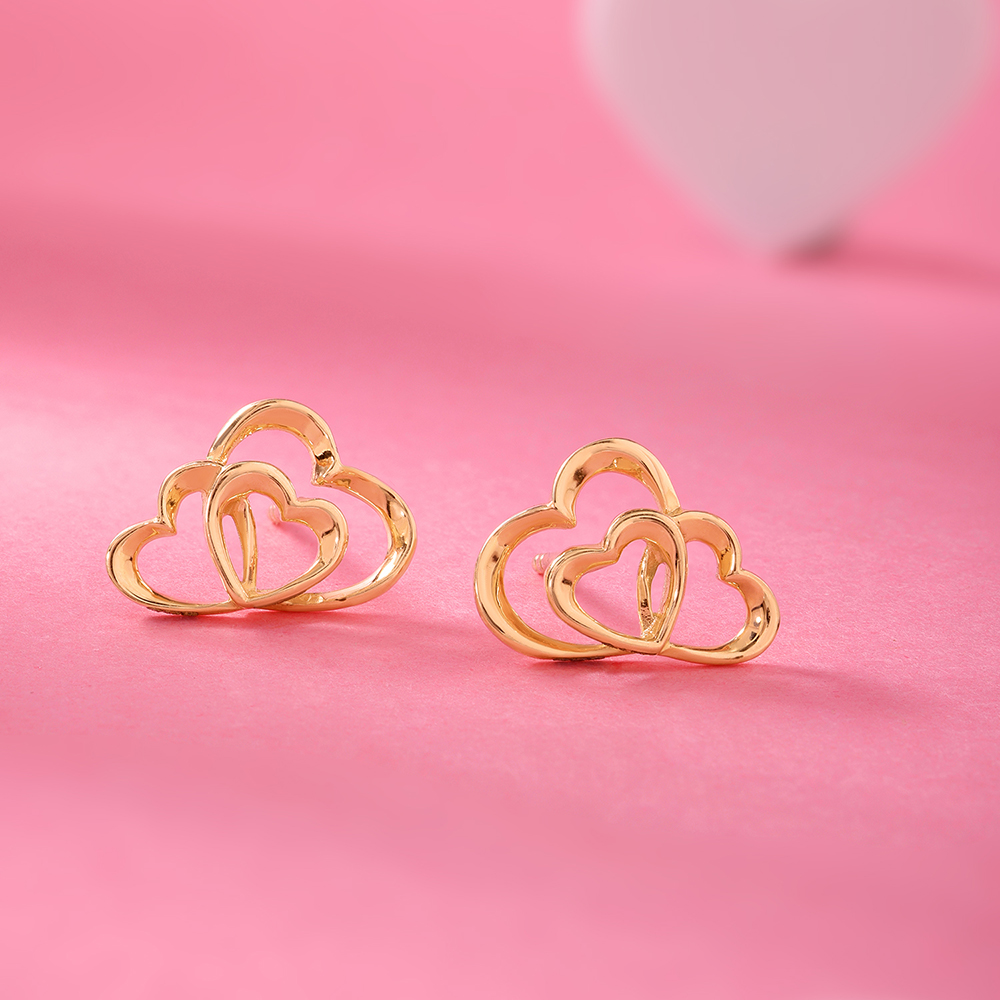 Cupid Edit Hearts Symphony 14KT  Gold Stud Earrings,,hi-res image number null