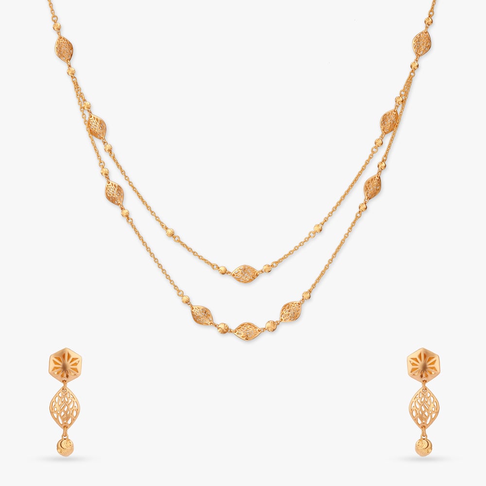 

Filigree Charm Gold Necklace Set