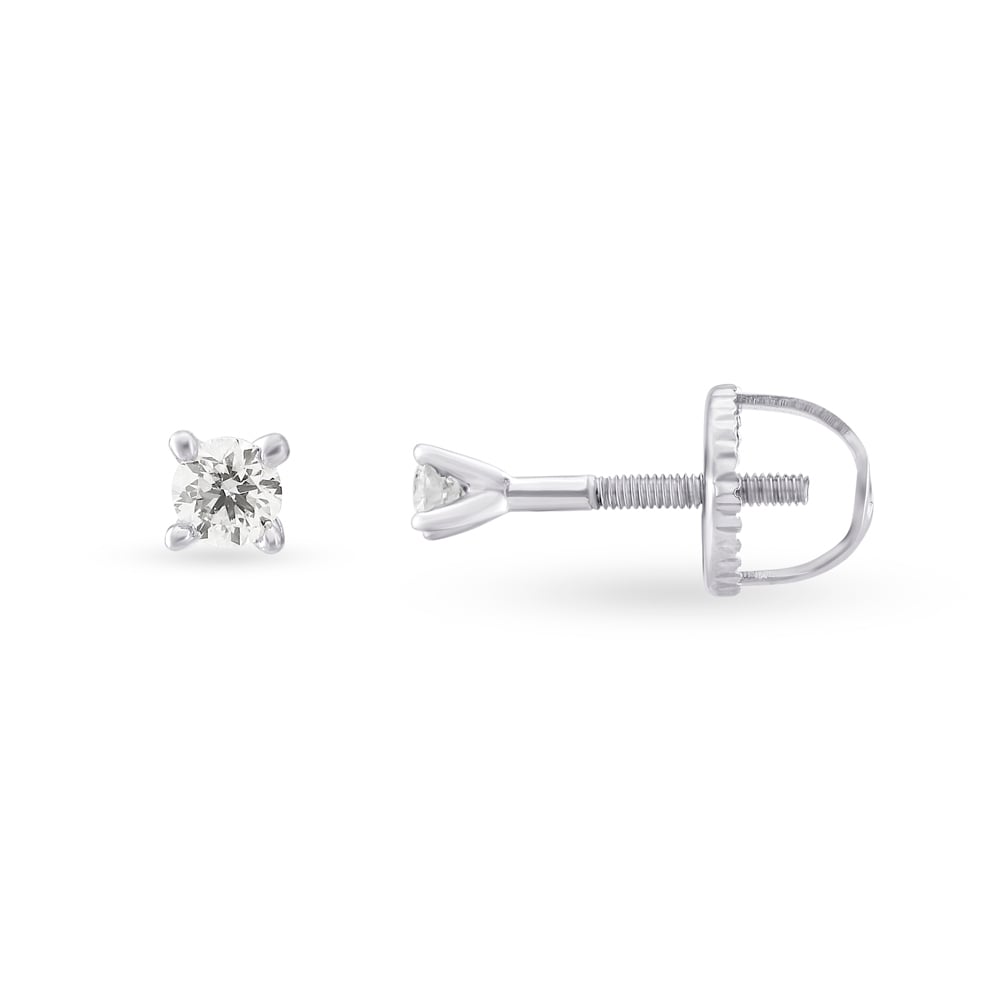 Traditional Diamond and White Gold Single Stone Stud Earrings,,hi-res image number null
