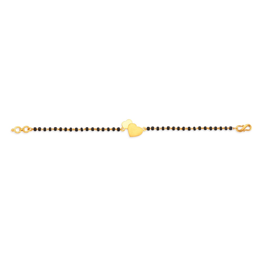 Kids Heart Pattern Gold Bracelet With Black Beads,,hi-res image number null