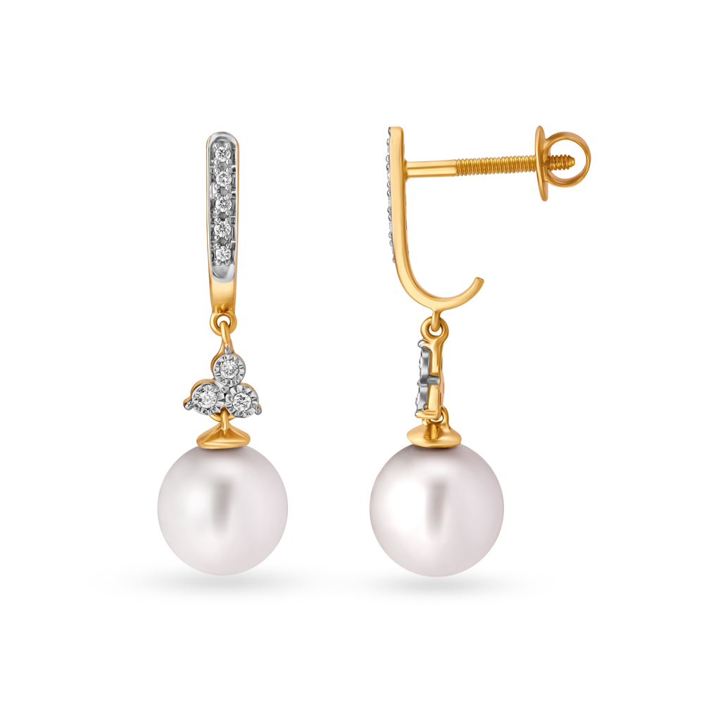 Elegant Floral Diamond and Pearls Drop Earrings,,hi-res image number null