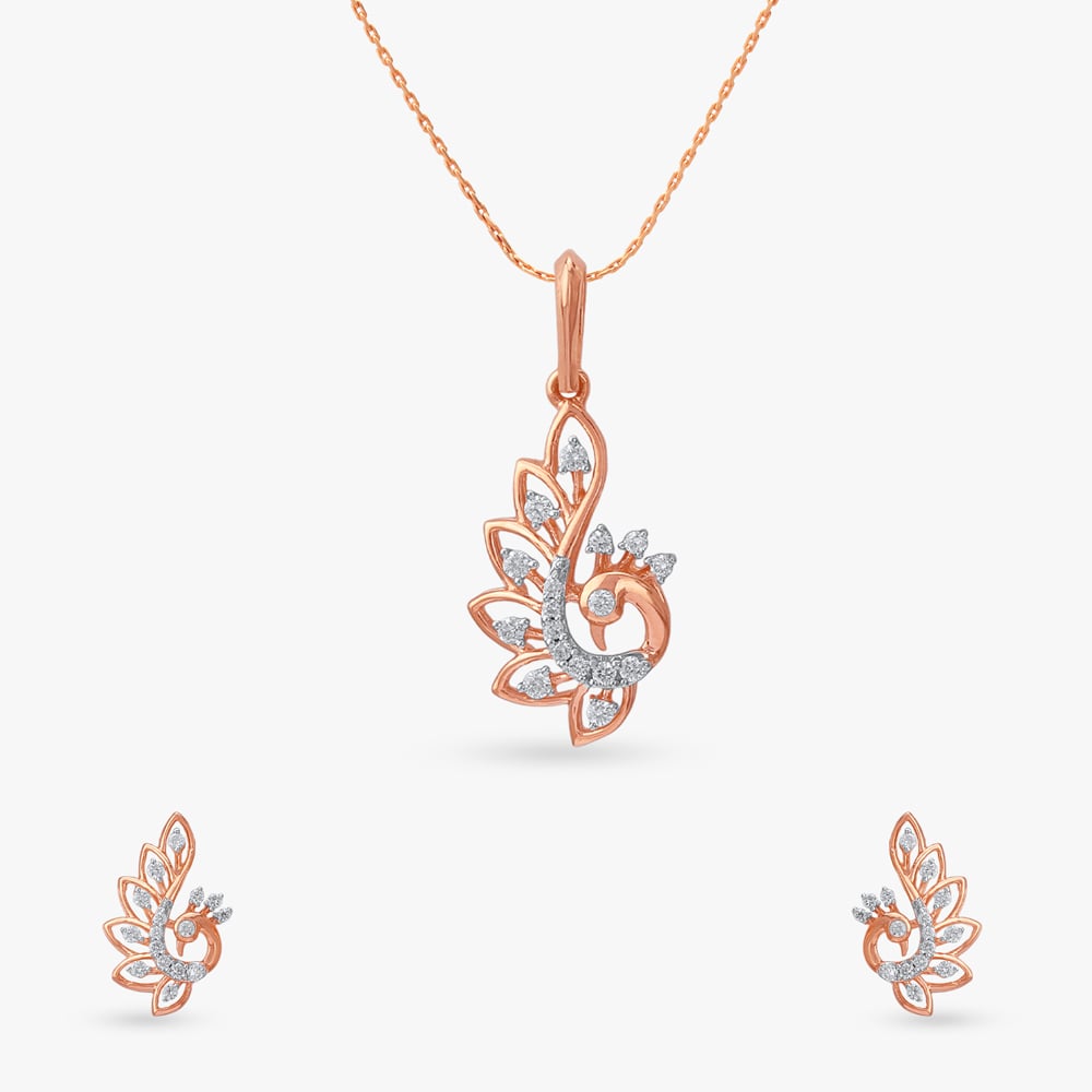 

Floral Peacock Diamond Pendant and Earrings Set