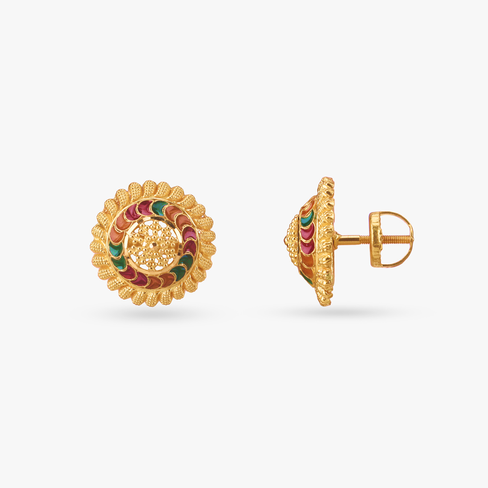 Enamel Bloom Gold Stud Earrings,,hi-res image number null