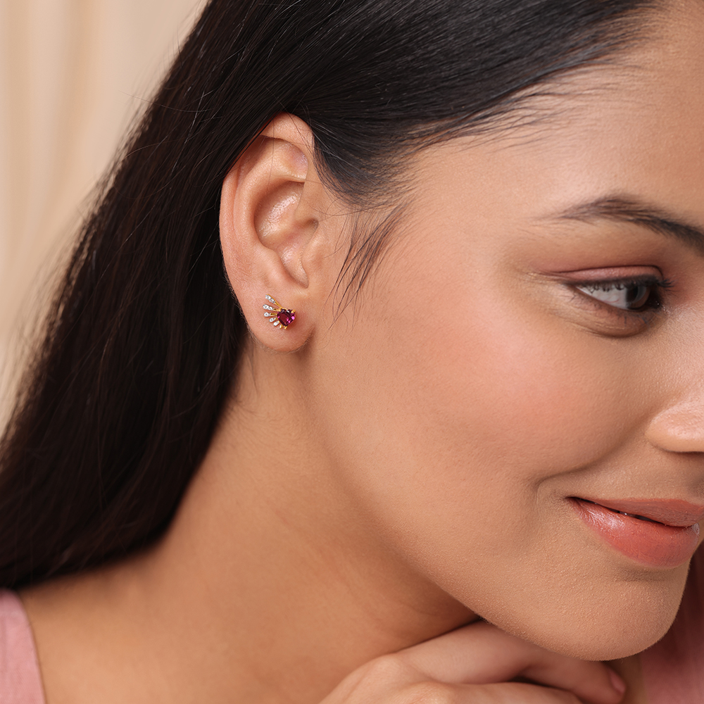 Cupid Edit 14KT Gold Diamond & Pink Garnet Stud Earrings,,hi-res image number null