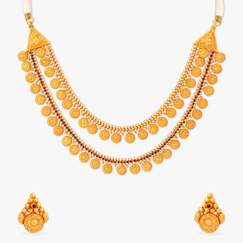 Floral Coin Gold Necklace Set,,hi-res image number null