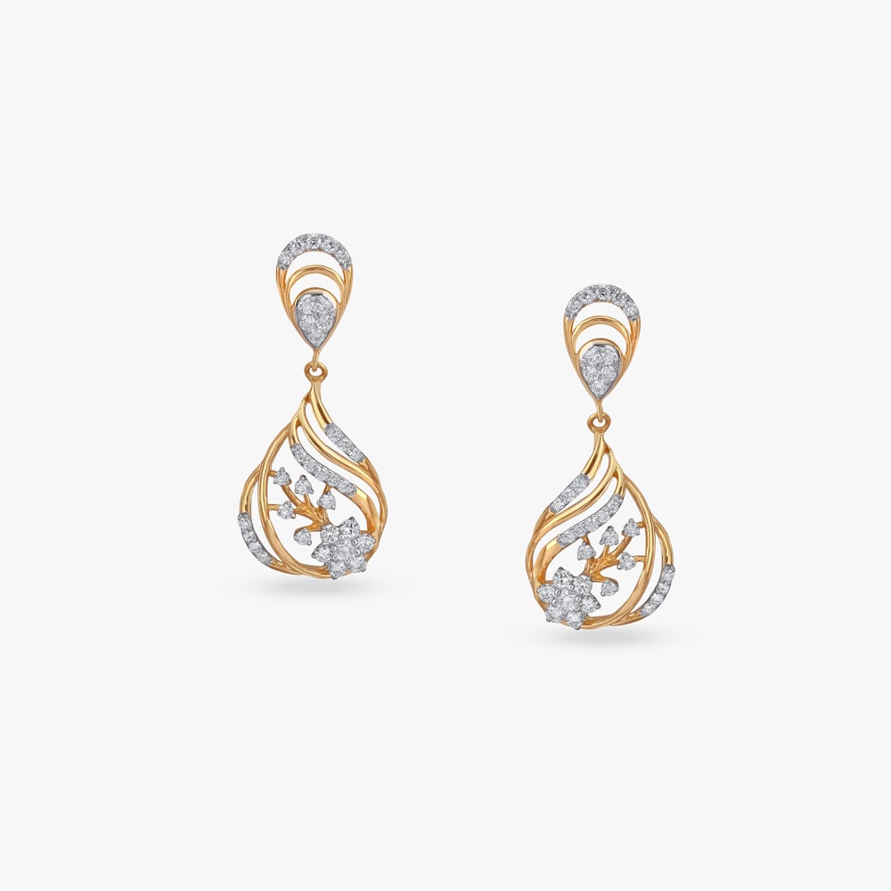 Dainty Floral Diamond Drop Earrings,,hi-res image number null