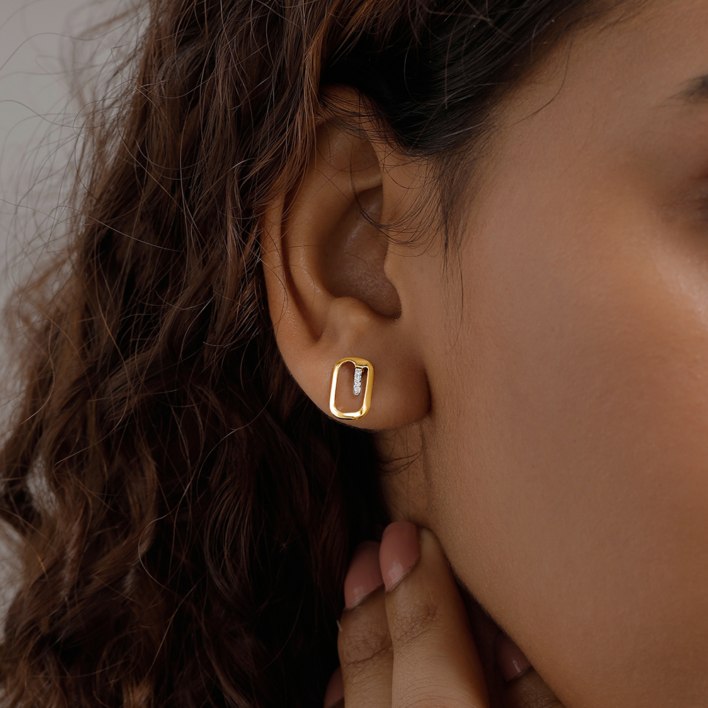 Modern Edge Diamond Stud Earrings,,hi-res image number null