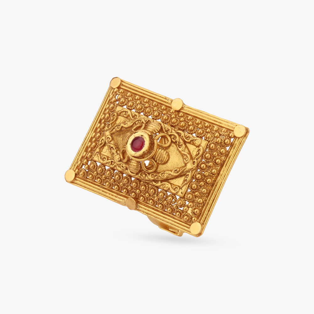 Rectangular Temple Motif Ring,,hi-res image number null