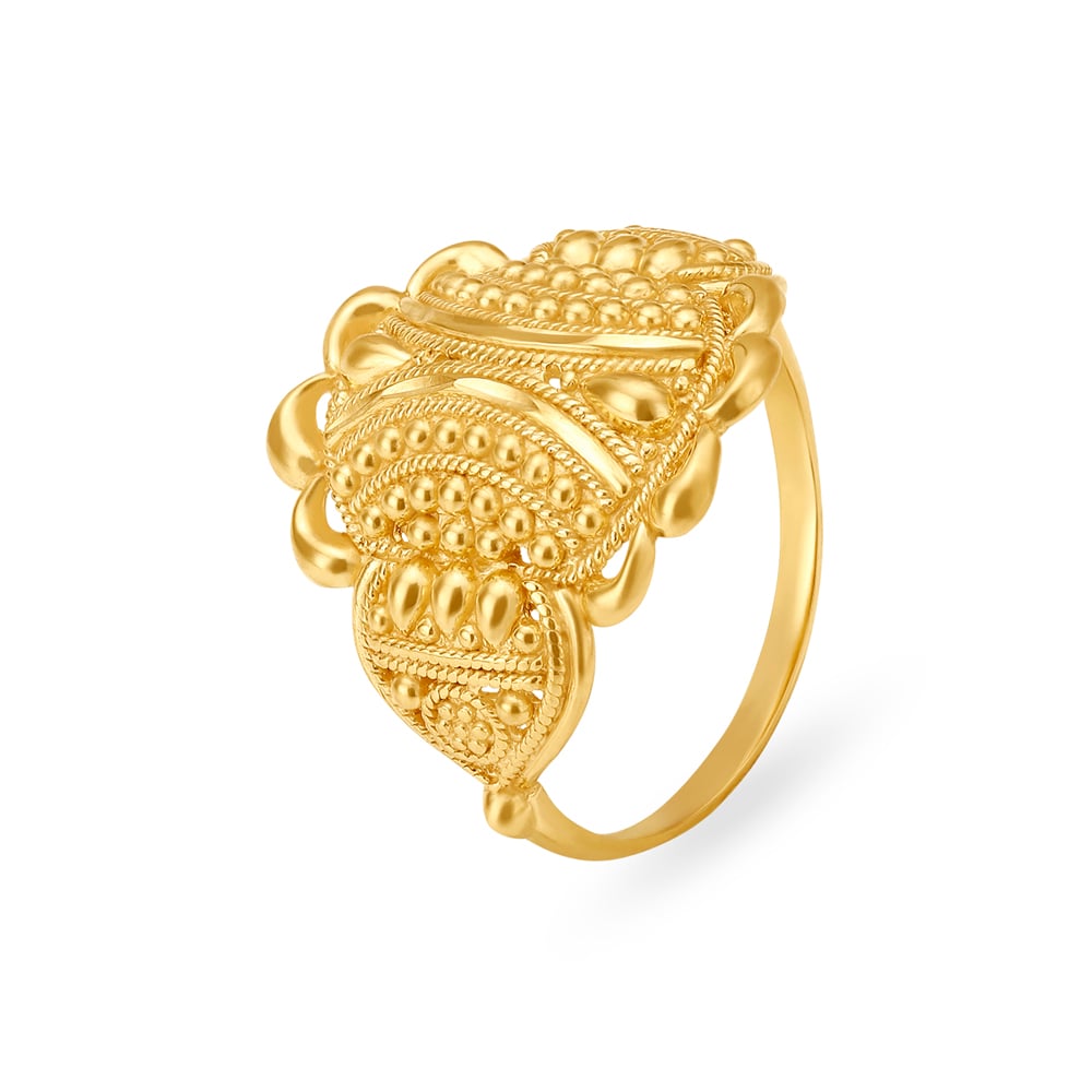 Elaborate Rava Work Traditional Gold Ring,,hi-res image number null