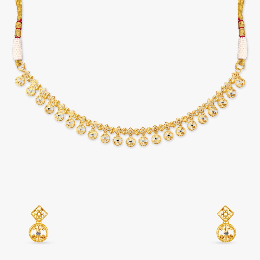 

Geometric Disc Gold Necklace Set