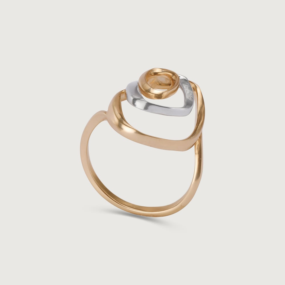 14KT Yellow-White Gold Oval Finger Ring With Openwork,,hi-res image number null