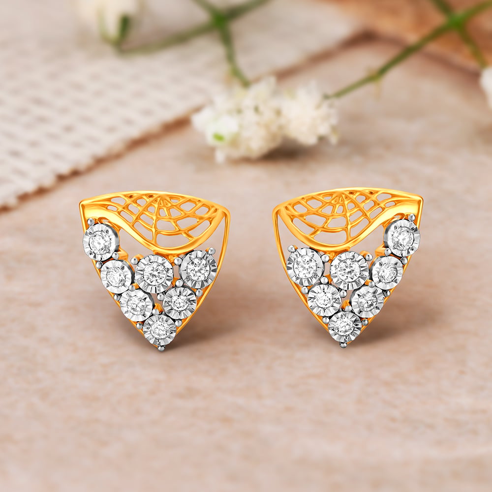 Triangular Contemporary 3 Stone Diamond Stud Earrings,,hi-res image number null