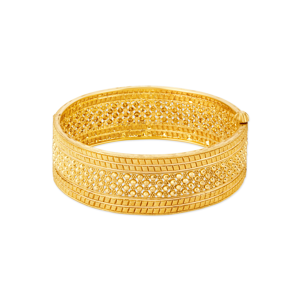 Royal 22 Karat Yellow Gold Floral Bead Bangle,,hi-res image number null