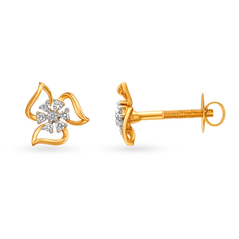 Dainty Diamond Studs With Floral Design,,hi-res image number null