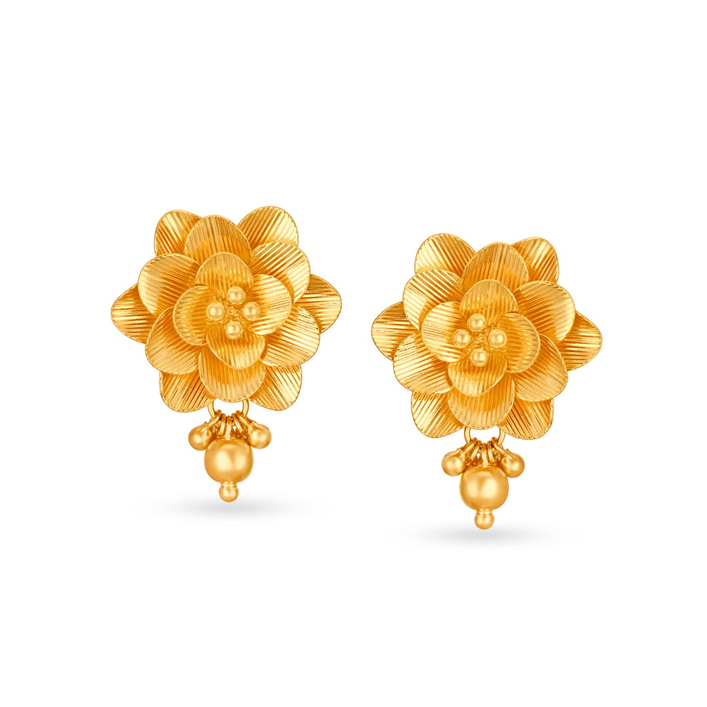 Sophisticated Floral Layered Gold Drop Earrings,,hi-res image number null