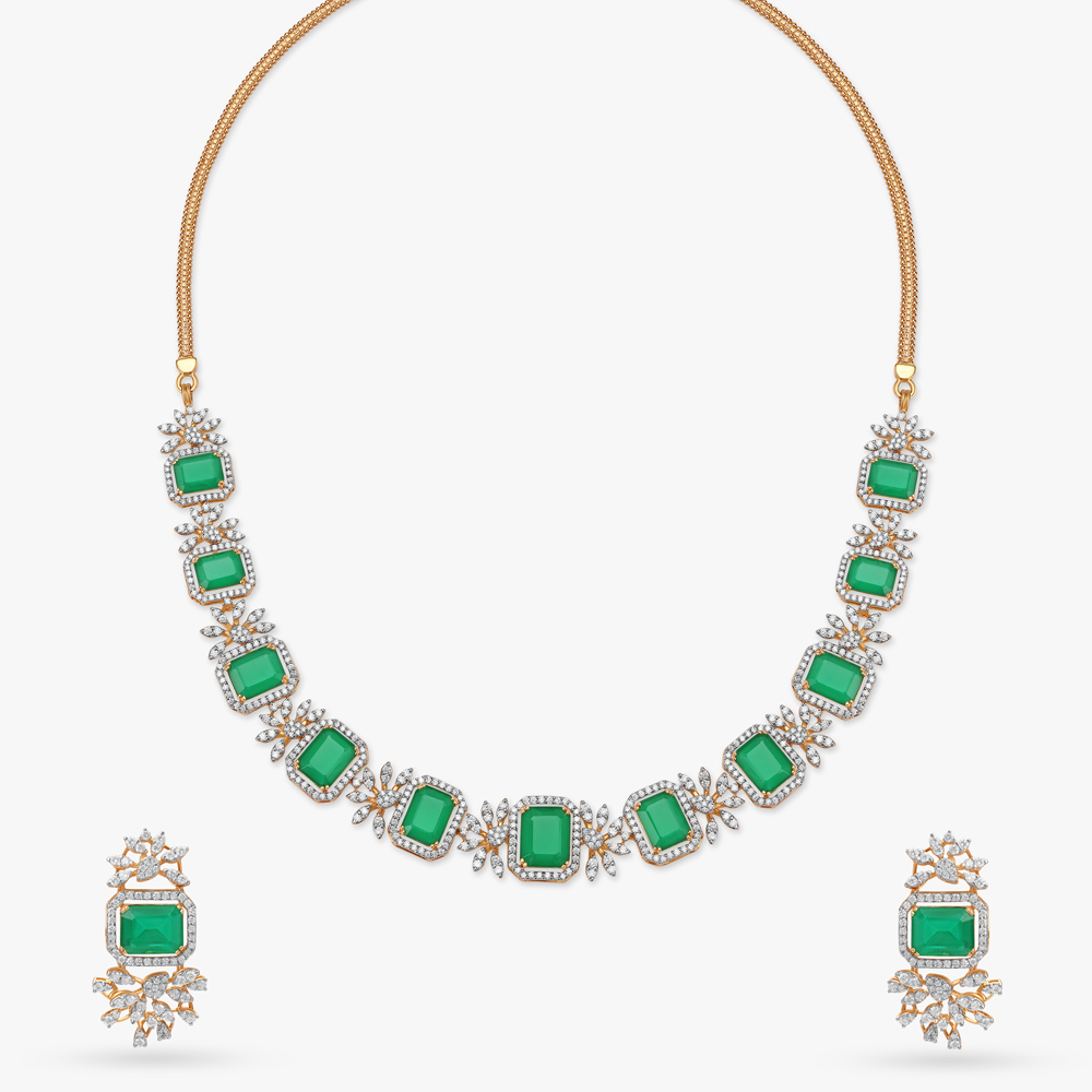 Gilded Emerald Symphony Diamond Necklace Set