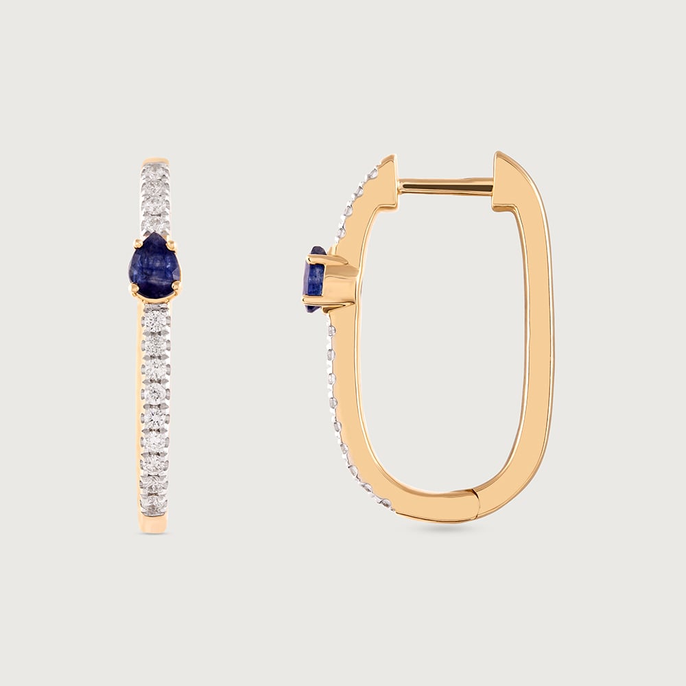 Sleek Sapphire Gold & Diamond Hoop Earrings,,hi-res image number null