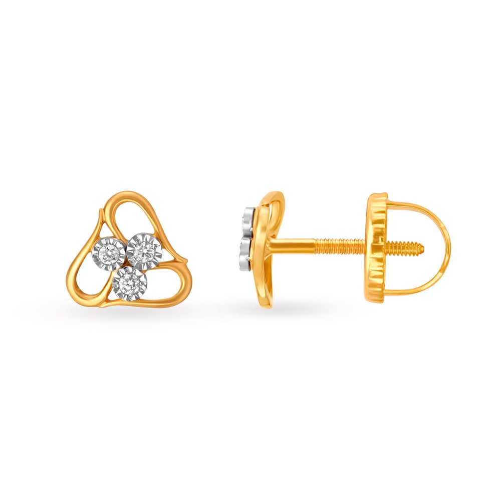 Three sided Gold and Diamond Stud Earrings,,hi-res image number null