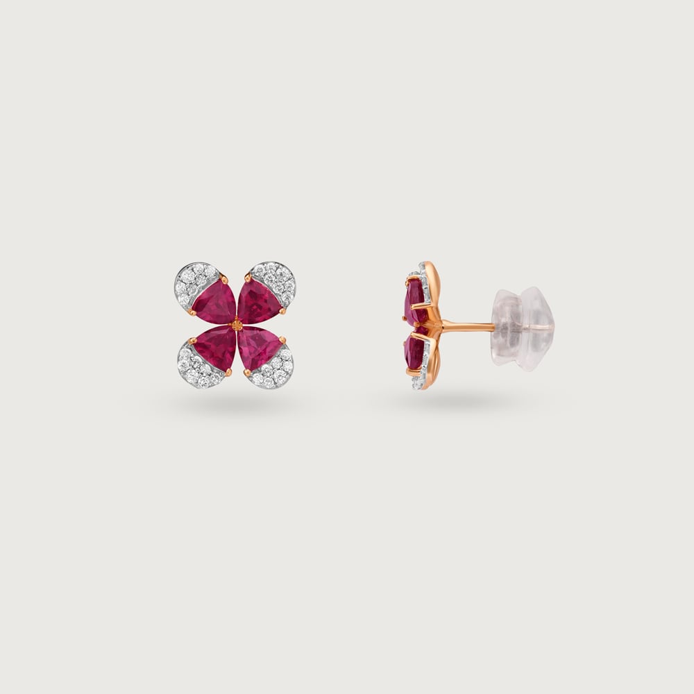 Trillion Sparkle Gold & Garnet Stud Earrings,,hi-res image number null