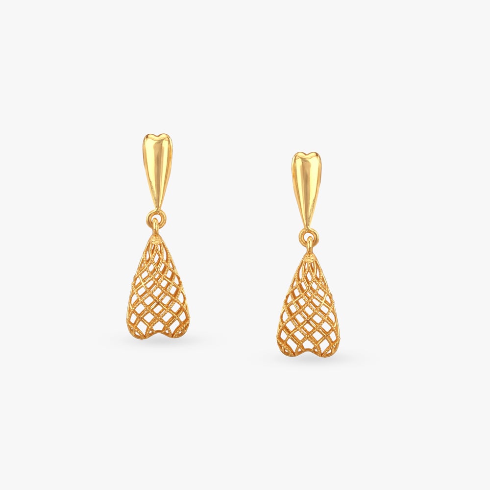 Net Heart Gold Drop Earrings,,hi-res image number null