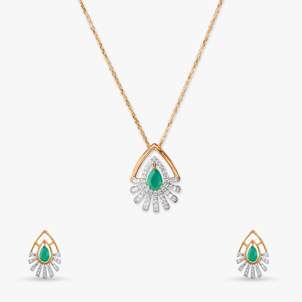 Ethereal Rays Diamond Pendant with Chain and Earrings Set,,hi-res image number null