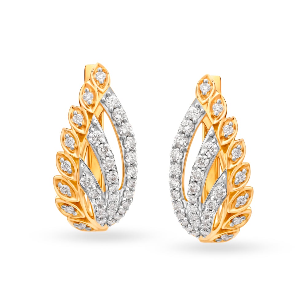 Enchanting 18 Karat Yellow Gold And Diamond Leaf And Stems Hoops,,hi-res image number null