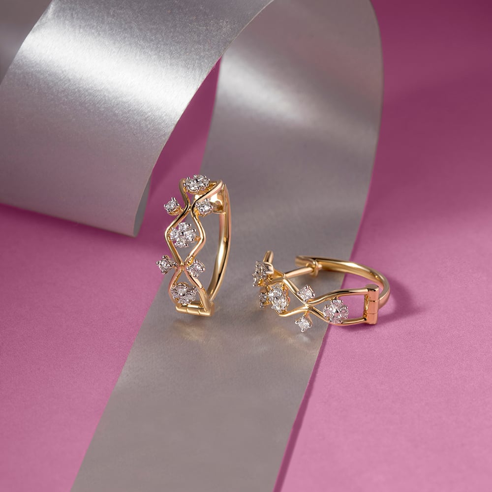 Geometric Glam Gold & Diamond Hoop Earrings,,hi-res image number null