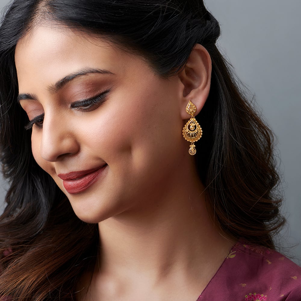Captivating Floral Gold Drop Earrings,,hi-res image number null