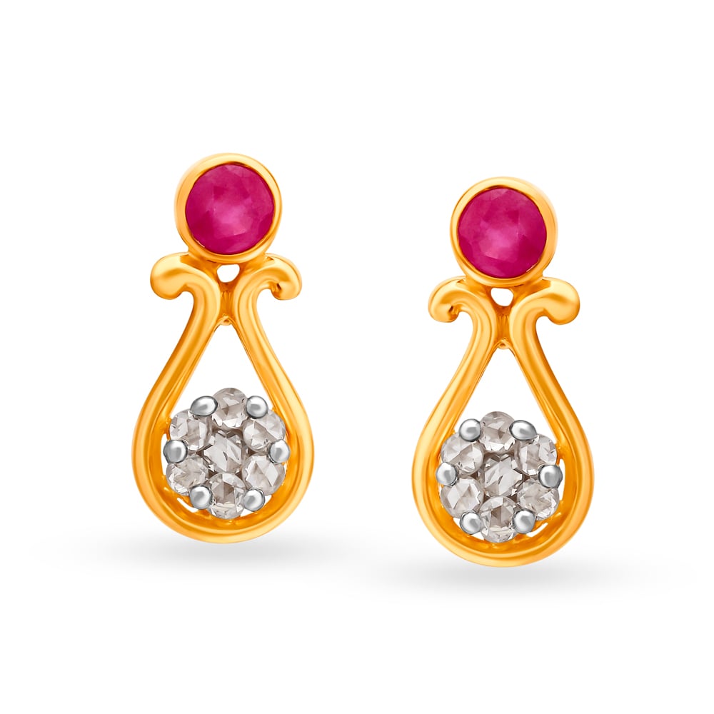 Graceful 18 Karat Yellow Gold And Ruby Teardrop Studs,,hi-res image number null