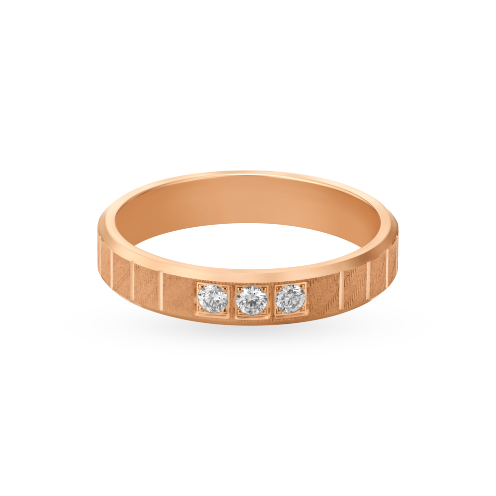 Sleek Diamond 3 Stone Embellished Gold Finger Ring,,hi-res image number null