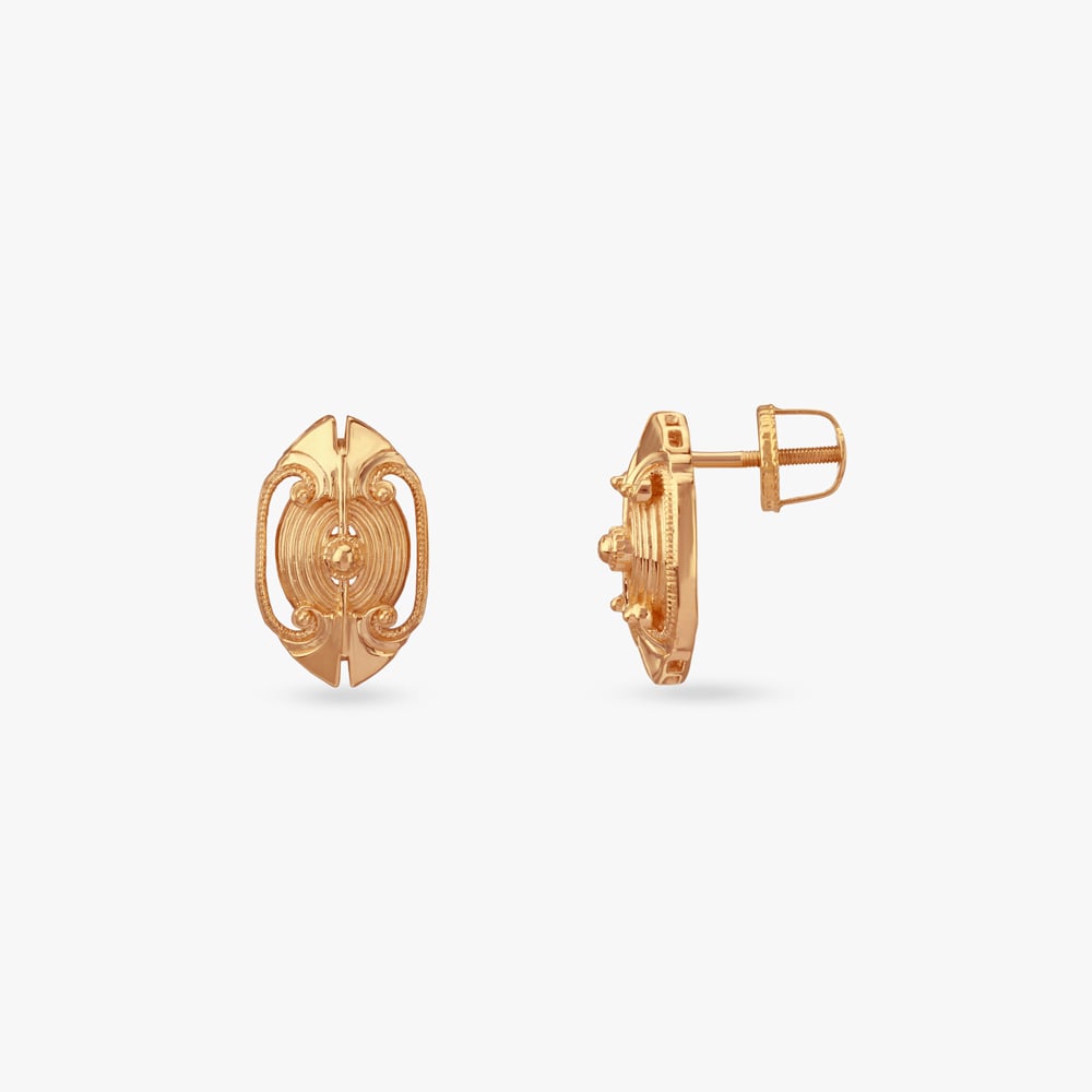 Oval Scroll Gold Stud Earrings,,hi-res image number null