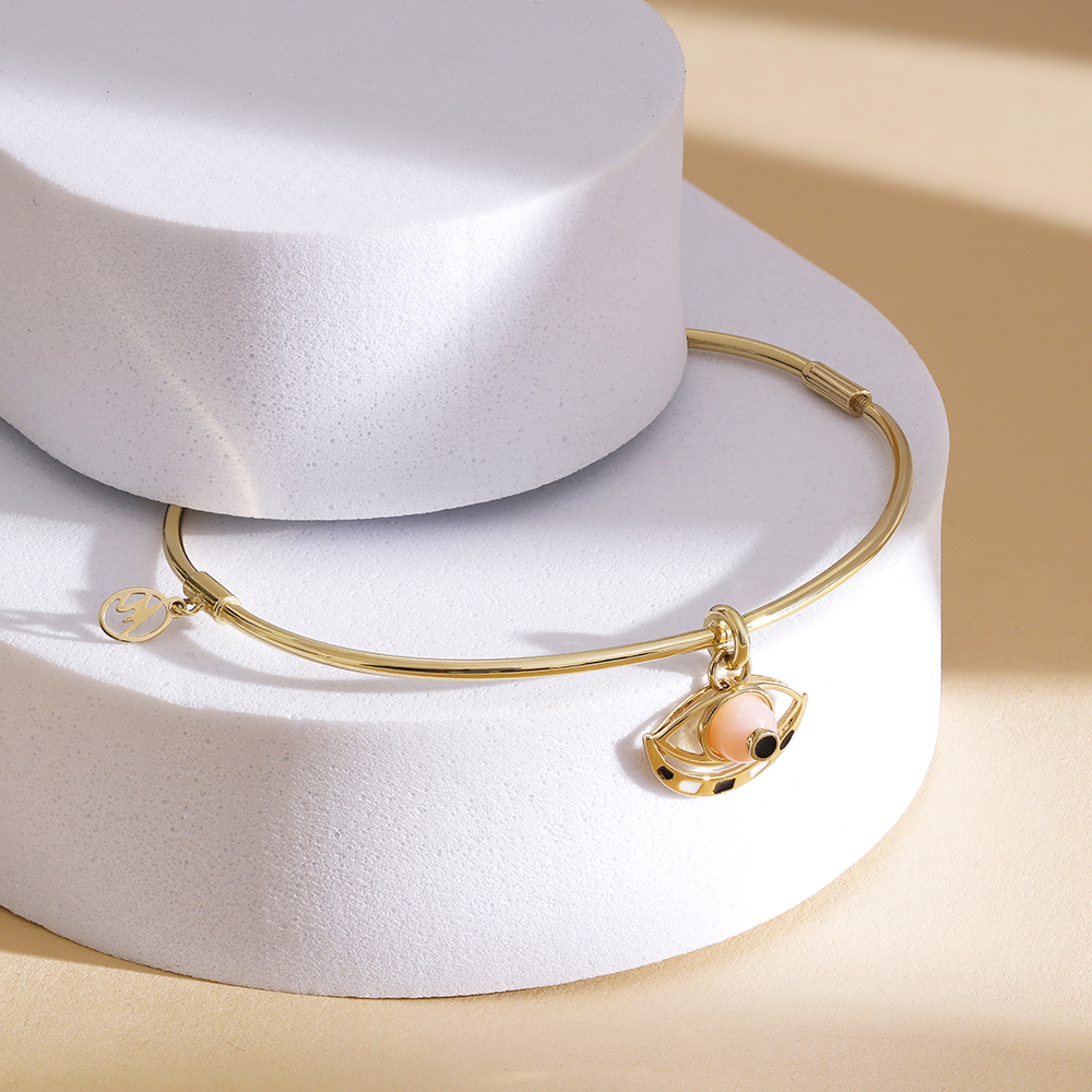 Contemporary Elegance Pink Opal Evil Eye 18KT Bangle,,hi-res image number null