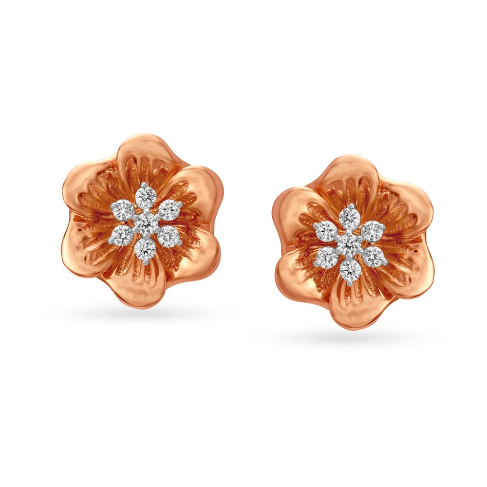 Blooming Floral Diamond and Rose Gold Stud Earrings