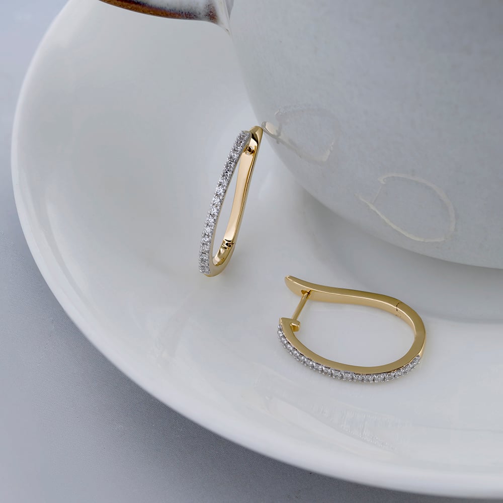 Minimalist Chic Gold & Diamond Hoop Earrings,,hi-res image number null